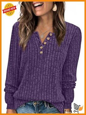Long Sleeve Button Front Tunic Sweater Lightweight Crew Neck Henley